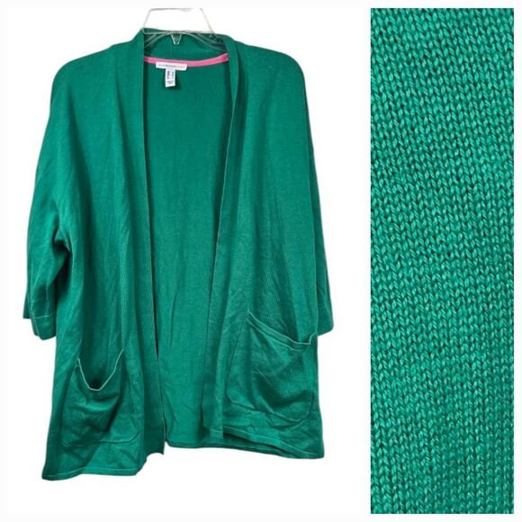Isaac Mizrahi Live! Green Cardigan Sweater QVC Spring Short Sleeve Pockets Work - Picture 1 of 10
